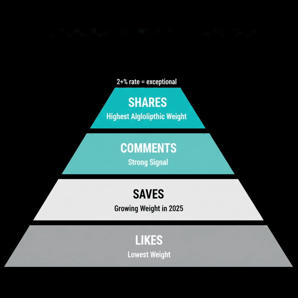 TikTok Engagement Hierarchy - Why Shares Matter Most for Brand Deals TikTok engagement signal hierarchy 2025 - shares carry highest algorithmic weight, followed by comments, saves, and likes